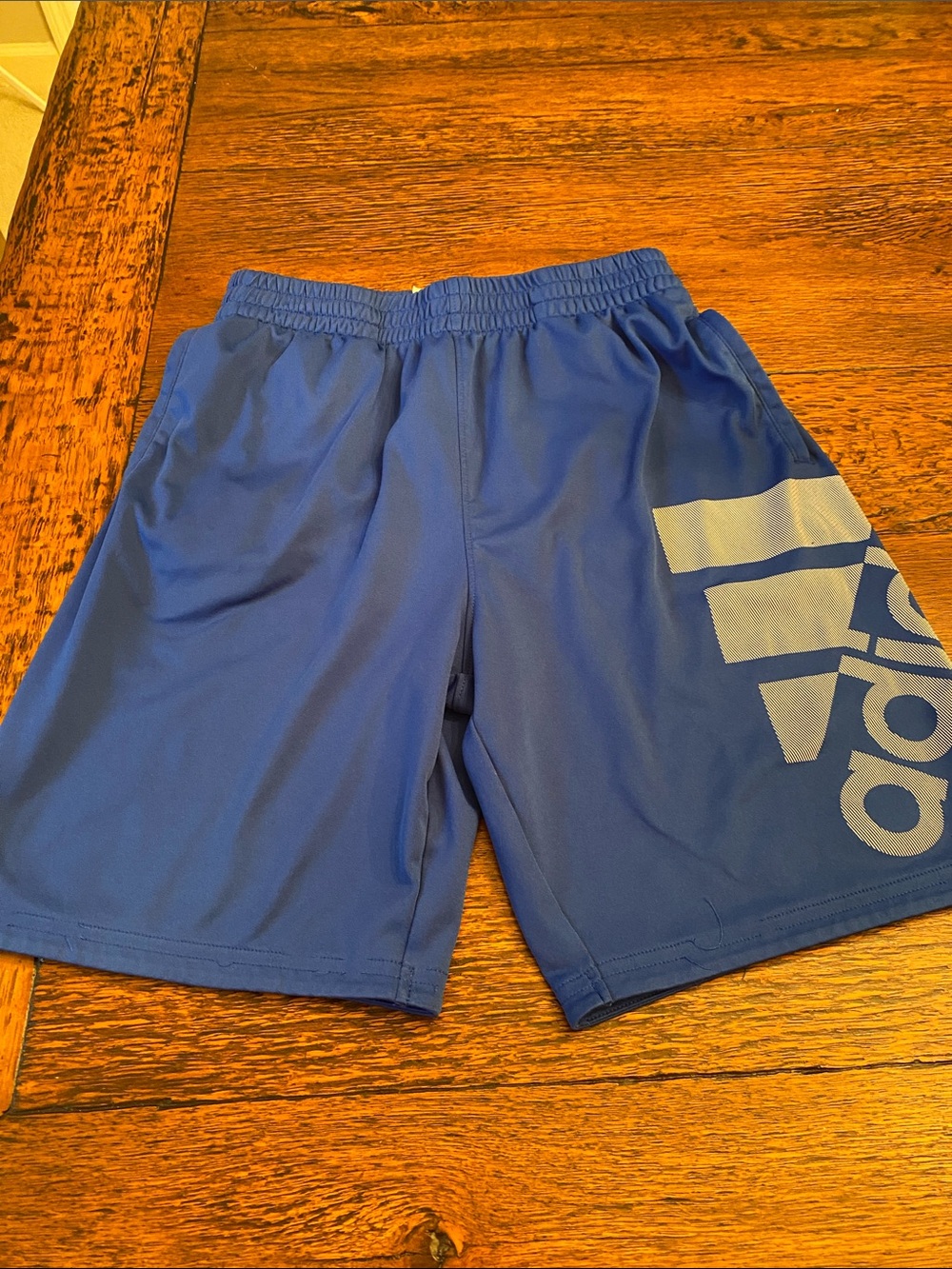 adidas boys Royal Blue Athletic Shorts with Large Logo
